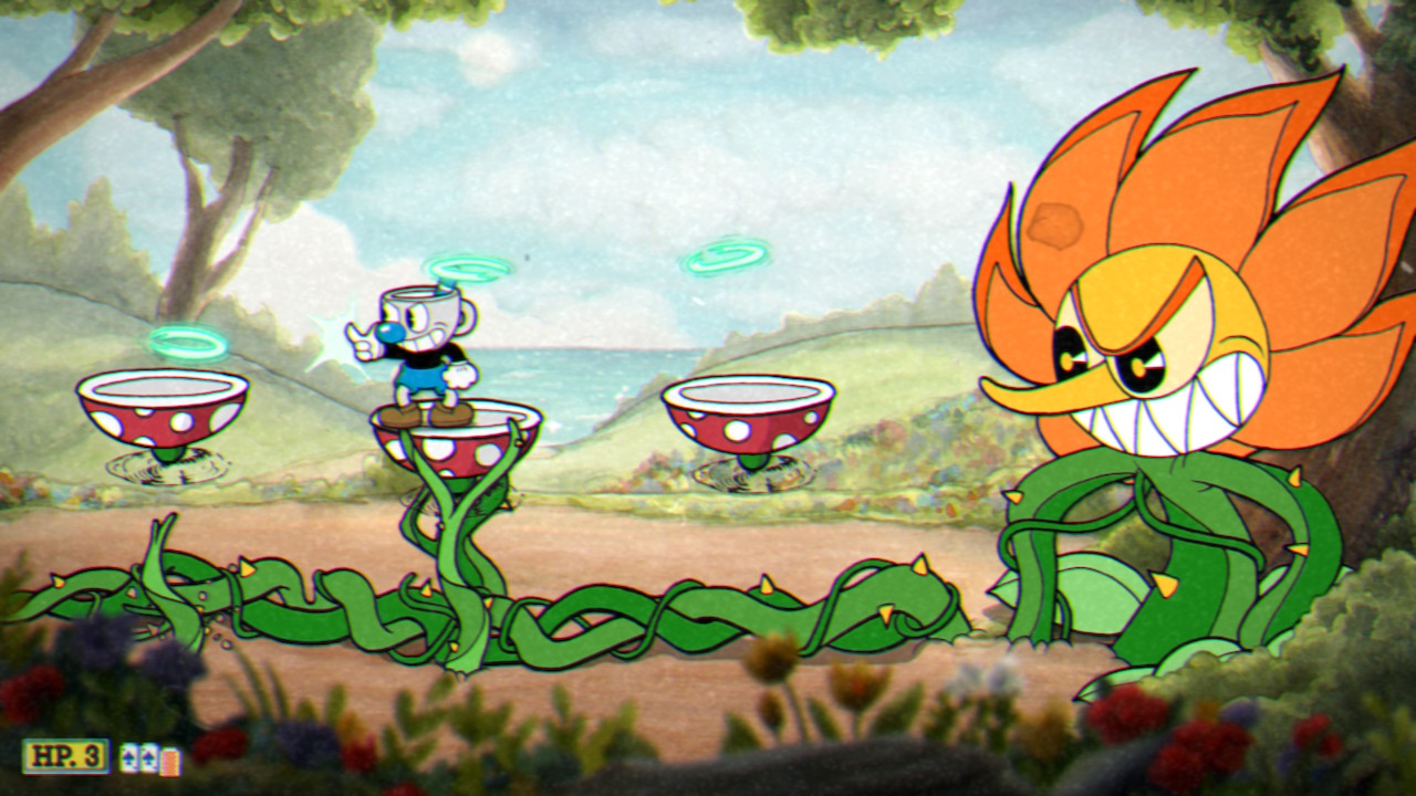 Showing the player character fighting Cagney Carnation