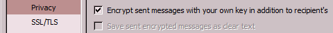 Selecting the option to encrypt messages with your own key in addition to the recipients, in Claws Mail