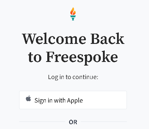 Freespoke login screen, with option to login with Apple