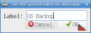 Labeling a backup in GParted