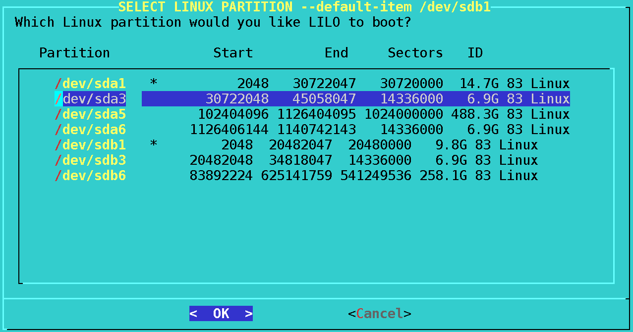 Adding the restored backup as a bootable system in liloconfig
