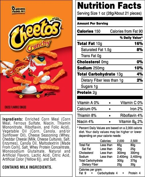 Nutritional label for Cheetos