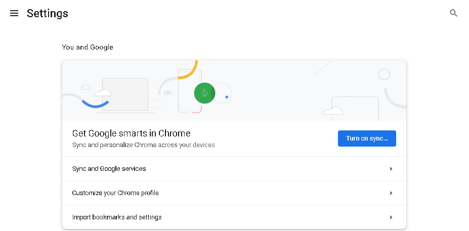 Showing the Settings menu, which consists of just a request to sign into your Google account