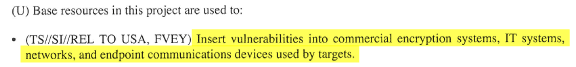 Showing the NSA wanting to insert encryption vulnerabilities