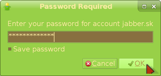 Password entry screen in Gajim