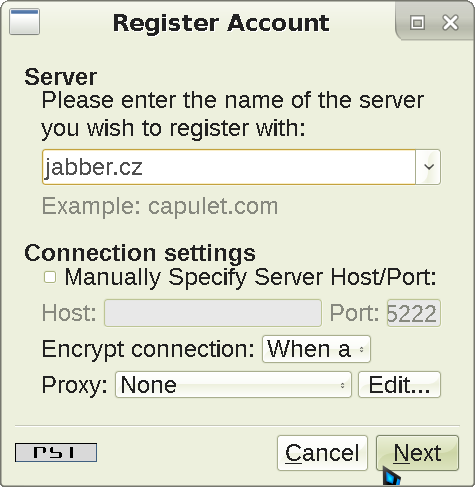 Psi registration screen