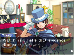 Trucy Wright from the Ace Attorney games threatening to disappear your evidence