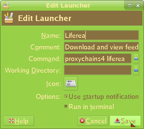 Editing xfce panel launchers to use proxychains